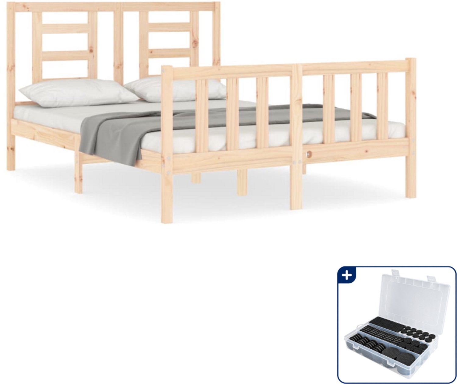 vidaXL bedframe - Small double - 140 x 200 cm - massief grenenhout - Inclusief antikrasvilt 177-delig Bruin