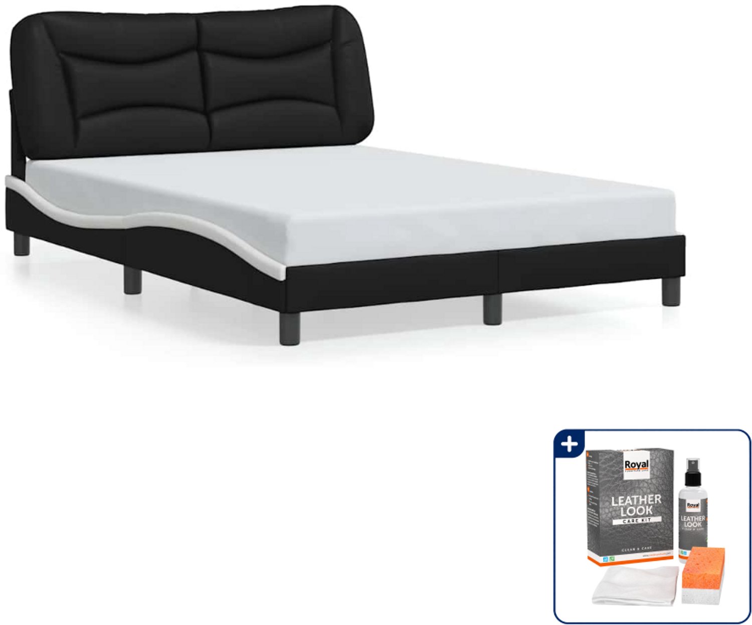 vidaXL bedframe Hvar - 140 x 190 cm - zwart en wit - Inclusief onderhoudsset voor kunstleer 150 ml