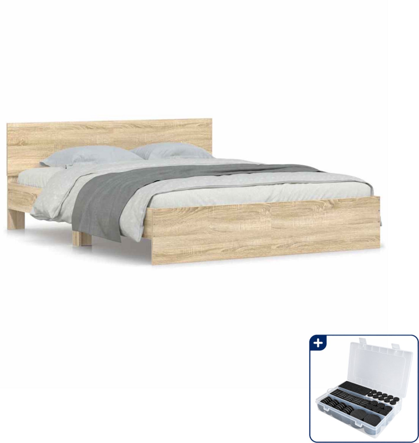 vidaXL bedframe 150 x 200 cm - bewerkt hout - sonoma eiken - Inclusief antikrasvilt 177-delig Grijs
