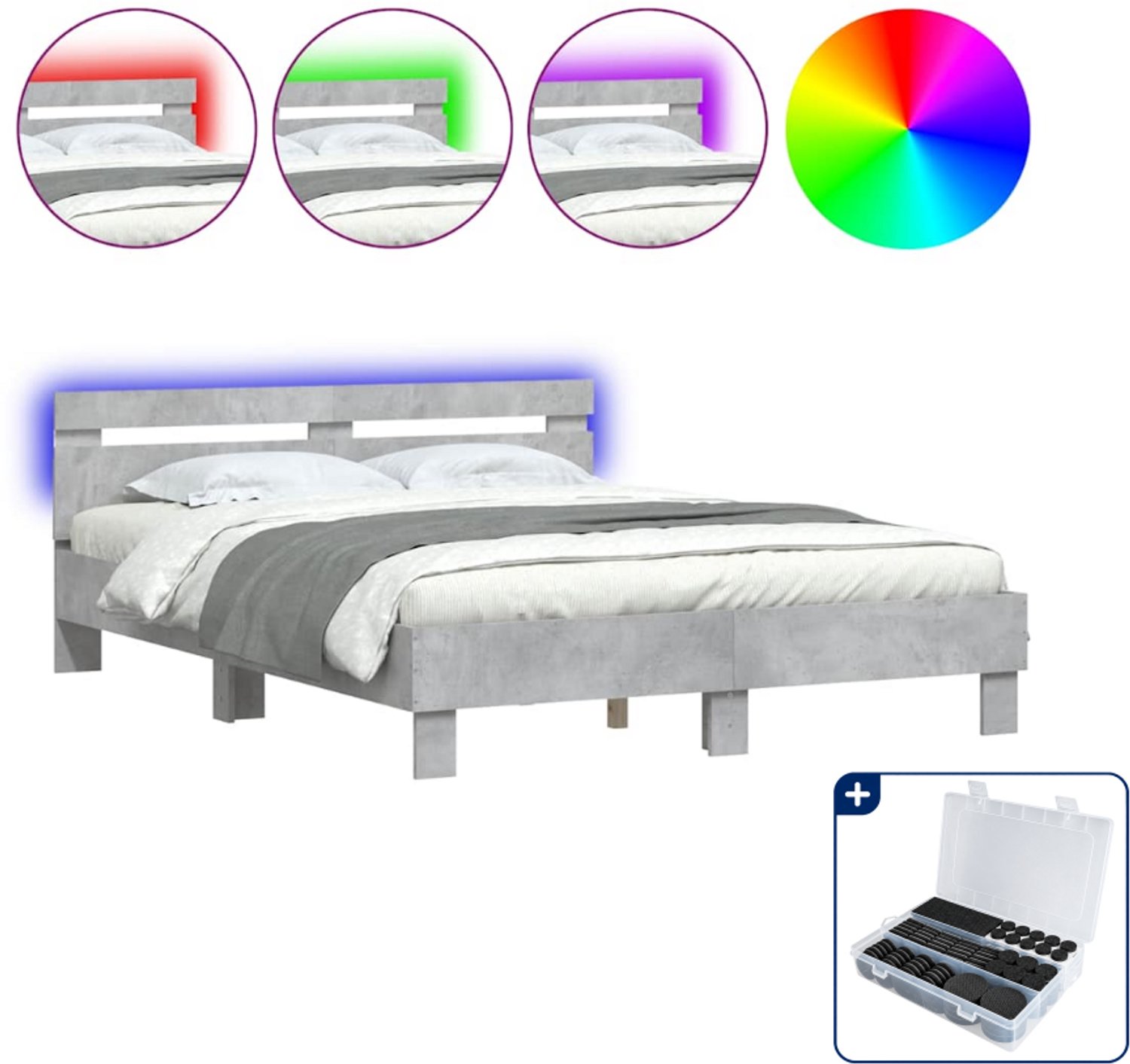 vidaXL bedframe - Small double - 140 x 200 cm - betongrijs - Inclusief antikrasvilt 177-delig Bruin