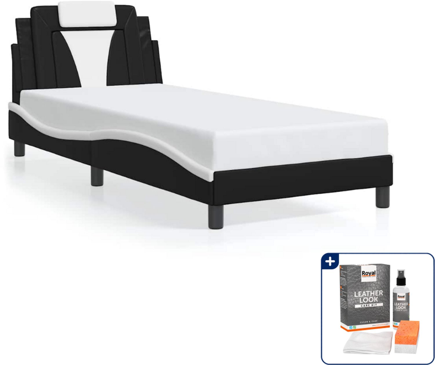 vidaXL Viana bedframe - 80 x 200 cm - kunstleer - zwart en wit - Inclusief onderhoudsset voor kunstleer 150 ml Blauw