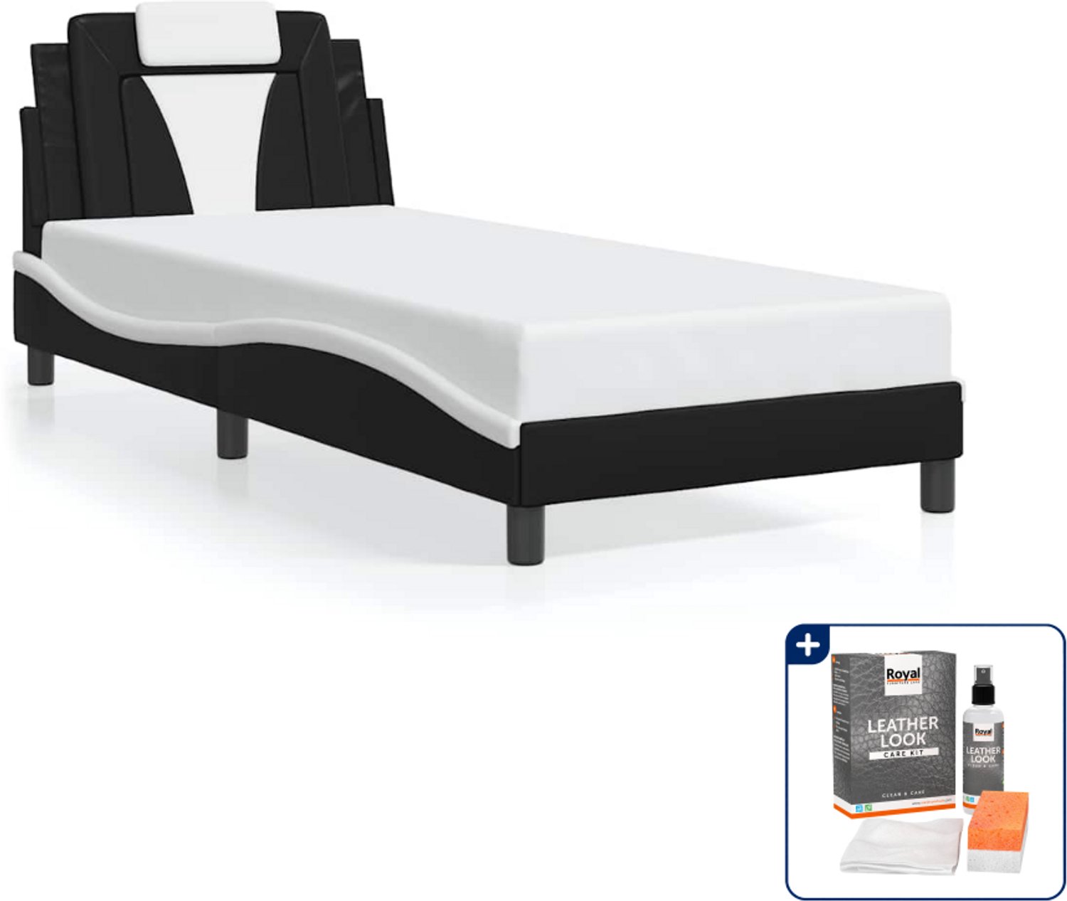 vidaXL bedframe Viana - 90 x 190 cm - kunstleer - zwart en wit - Inclusief onderhoudsset voor kunstleer 150 ml Blauw