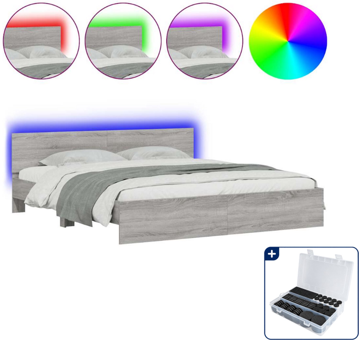 vidaXL Kingsize bedframe - 180 x 200 cm - grijs sonoma - Inclusief antikrasvilt 177-delig Bruin