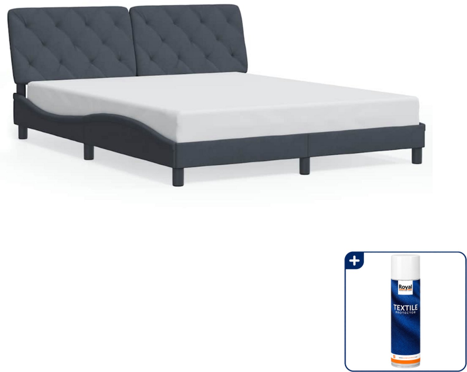 vidaXL Queensize bedframe - 160 x 200 cm - fluweel - donkergrijs - Inclusief textielbeschermer 500 ml Wit