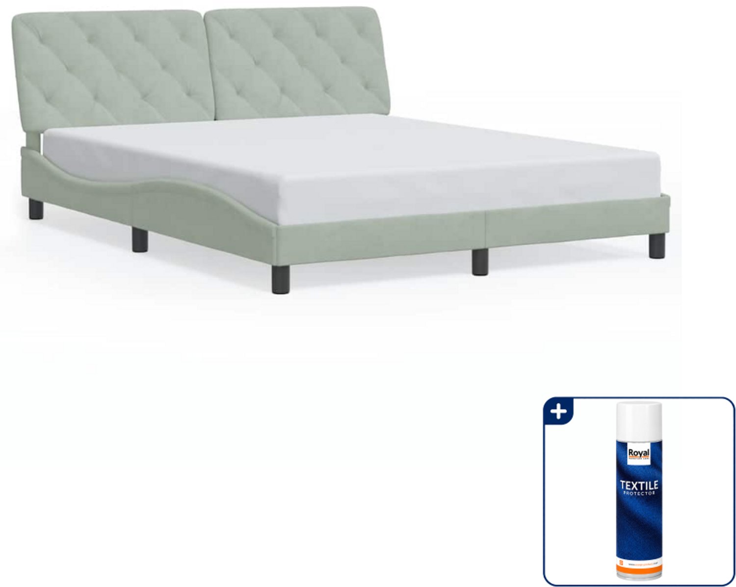 vidaXL Bedframe - Queensize - 160 x 200 cm - fluweel - lichtgrijs - Inclusief textielbeschermer 500 ml Zwart