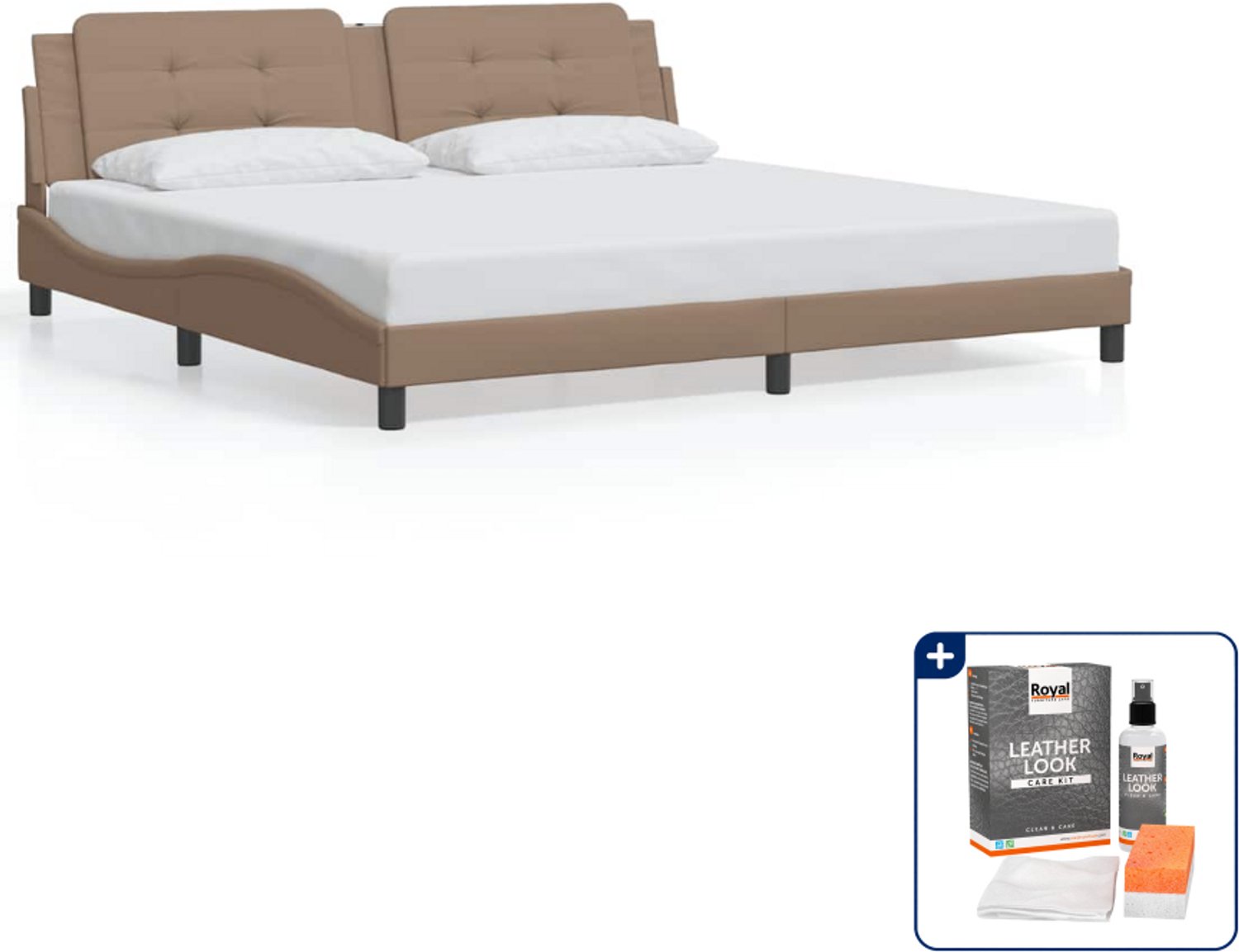 vidaXL bedframe Zadar - 200 x 200 cm - cappuccino - Inclusief onderhoudsset voor kunstleer 150 ml Grijs