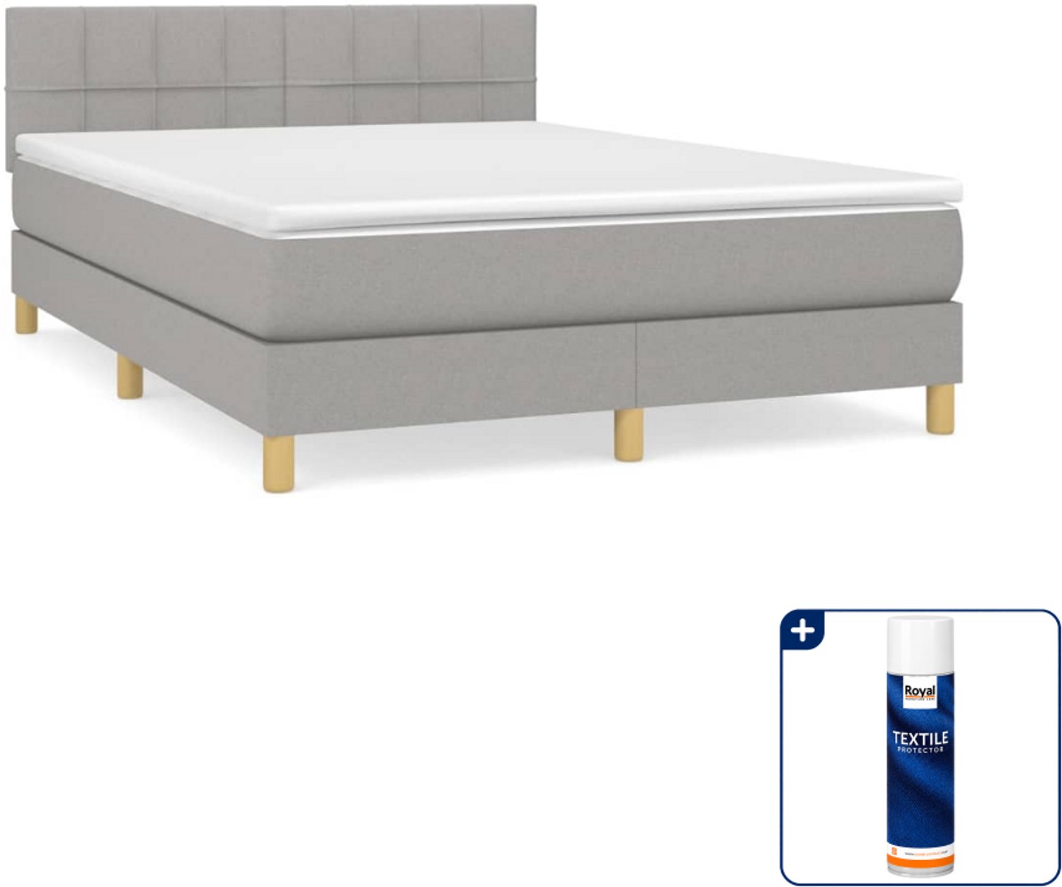vidaXL boxspring met matras 140 x 190 cm - stof - lichtgrijs - Inclusief textielbeschermer 500 ml