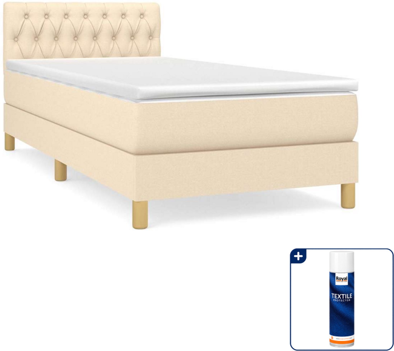 vidaXL boxspring met matras - 100 x 200 cm - stof - crèmekleurig - Inclusief textielbeschermer 500 ml