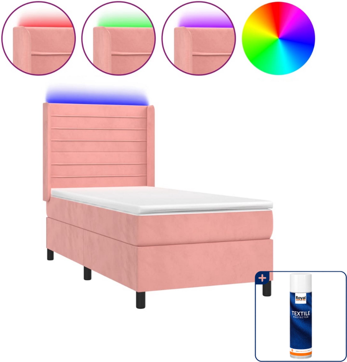 vidaXL boxspring met matras en LED - 100 x 200 cm - fluweel - roze - Inclusief textielbeschermer 500 ml