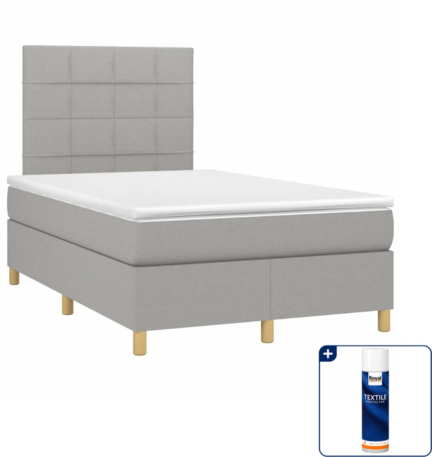vidaXL boxspring met matras 120 x 190 cm - stof - lichtgrijs - Inclusief textielbeschermer 500 ml