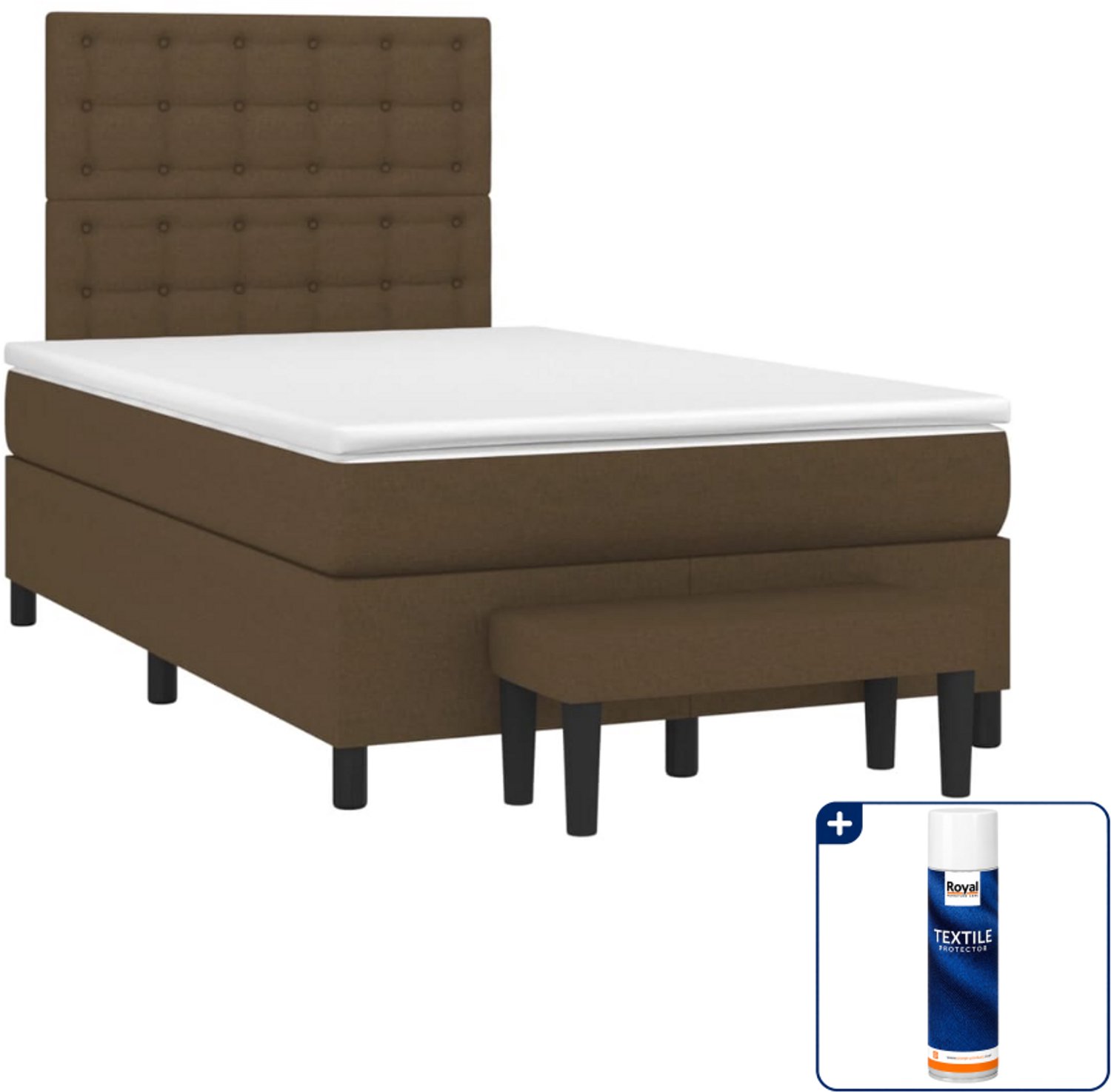 vidaXL boxspring met matras en bankje - 120 x 190 cm - donkerbruin - Inclusief textielbeschermer 500 ml