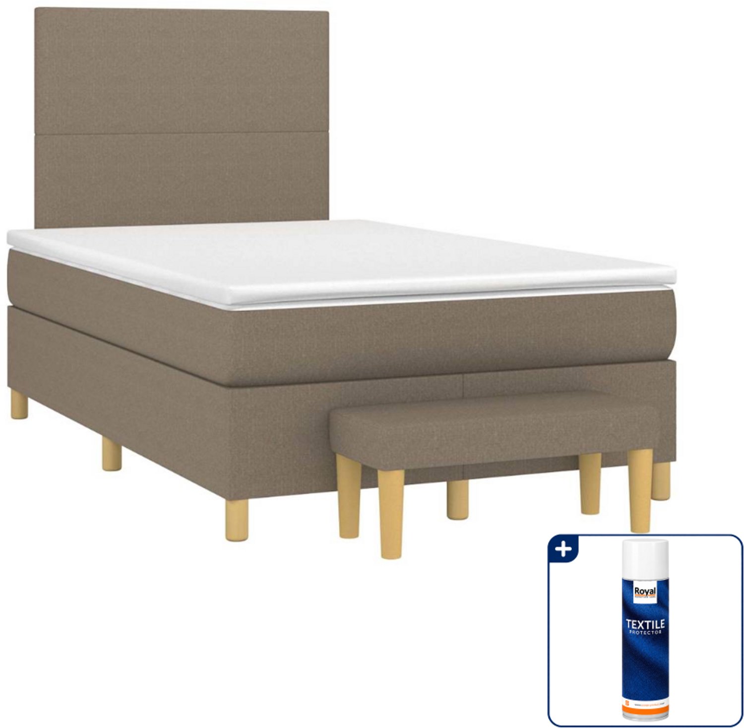 vidaXL boxspring met matras en bankje - 120 x 190 cm - taupe - Inclusief textielbeschermer 500 ml