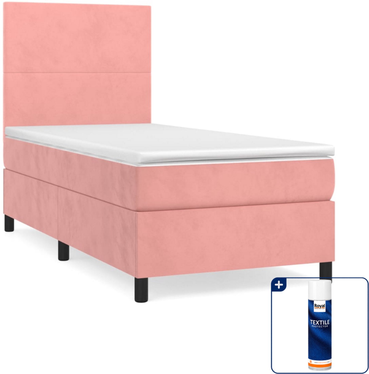 vidaXL boxspring met matras 90 x 200 cm - fluweel - roze - Inclusief textielbeschermer 500 ml