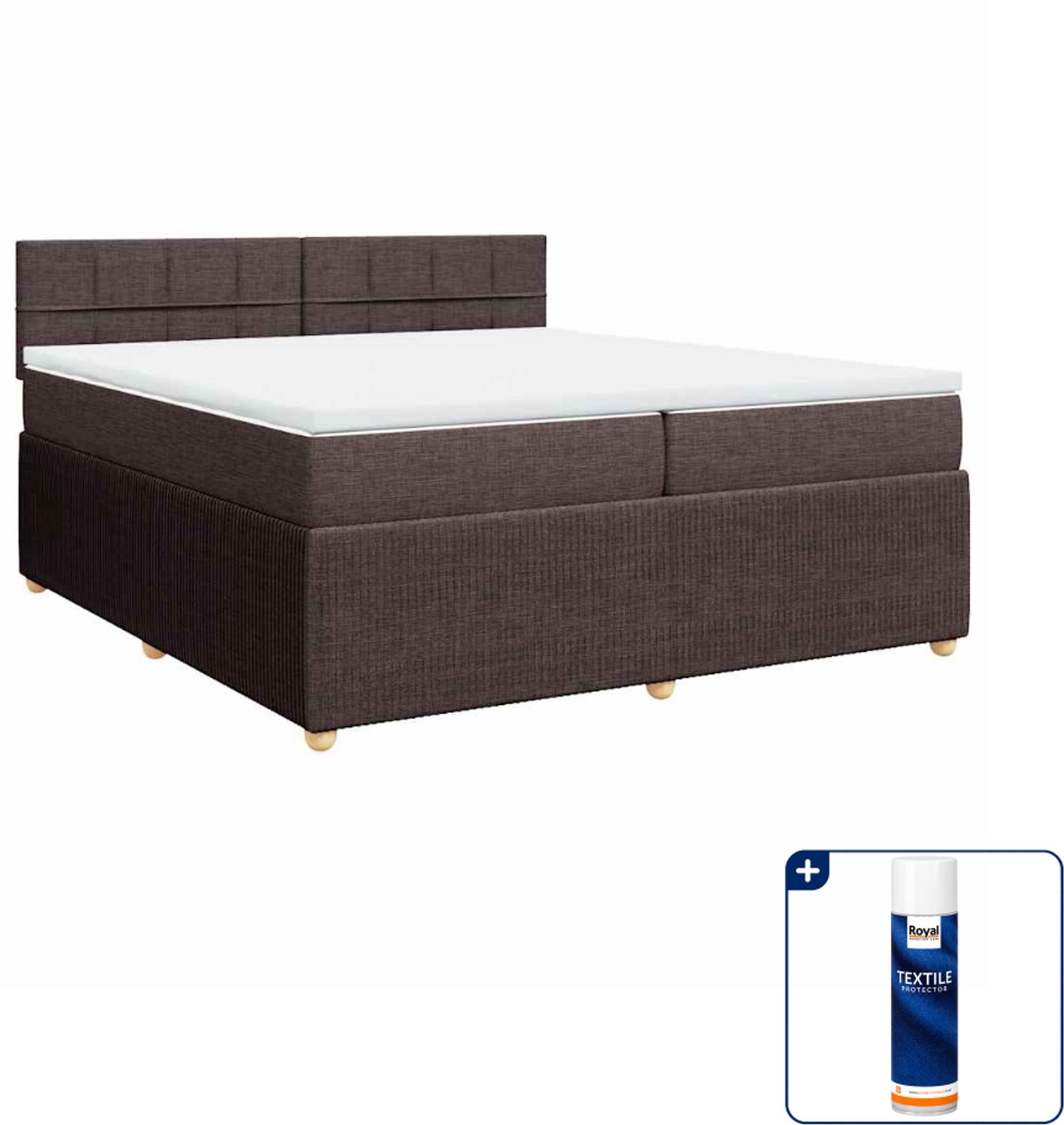 vidaXL Boxspring - Super kingsize - 200 x 200 cm - donkerbruin - Inclusief textielbeschermer 500 ml