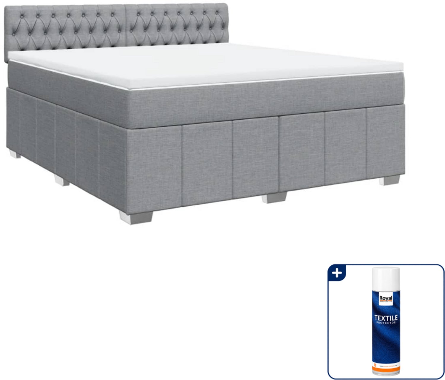 vidaXL Boxspring Kingsize - 180 x 200 cm - lichtgrijs - Inclusief textielbeschermer 500 ml