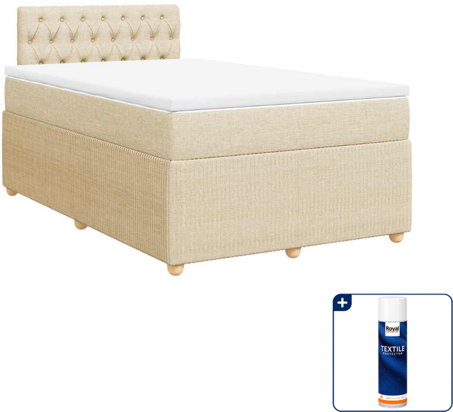 vidaXL boxspring - 120 x 200 cm - stof - crèmekleurig - Inclusief textielbeschermer 500 ml