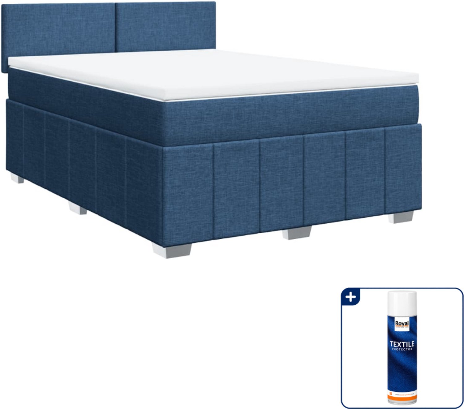 vidaXL Boxspring Small double - 140 x 200 cm - blauw - Inclusief textielbeschermer 500 ml