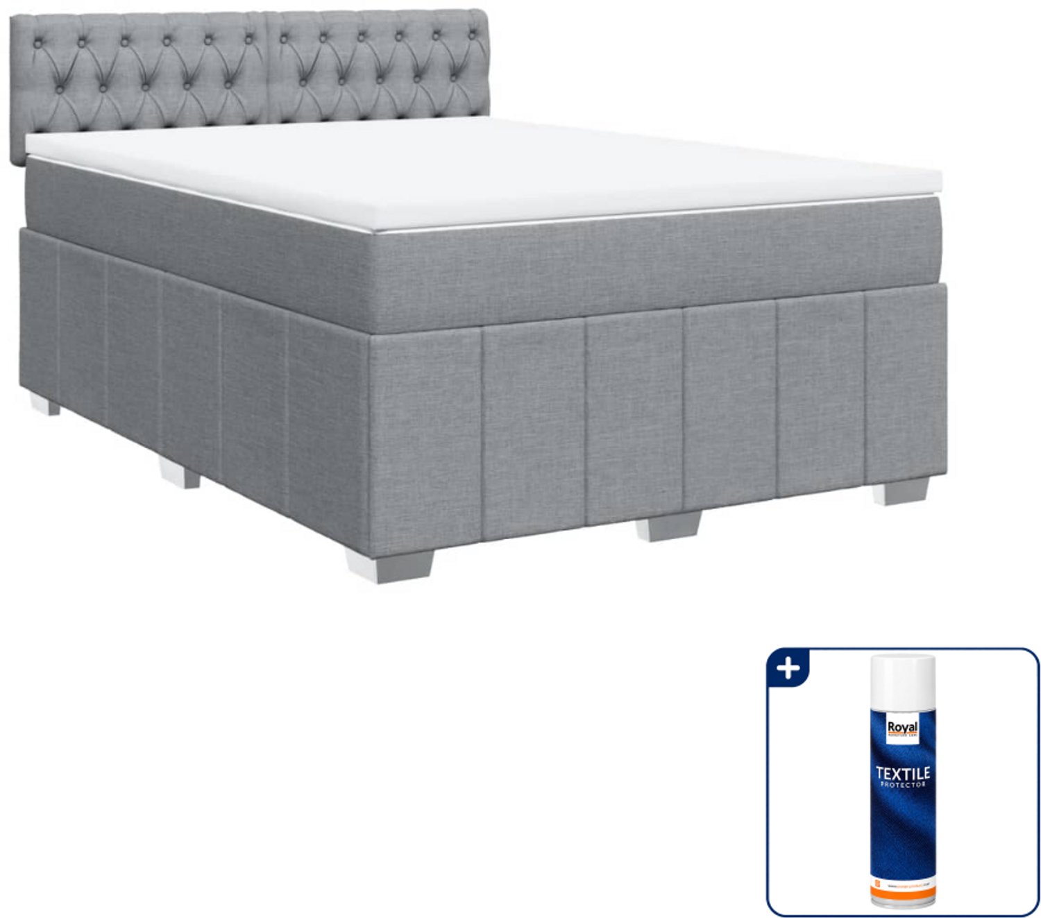 vidaXL boxspring Small double - 140 x 200 cm - lichtgrijs - Inclusief textielbeschermer 500 ml