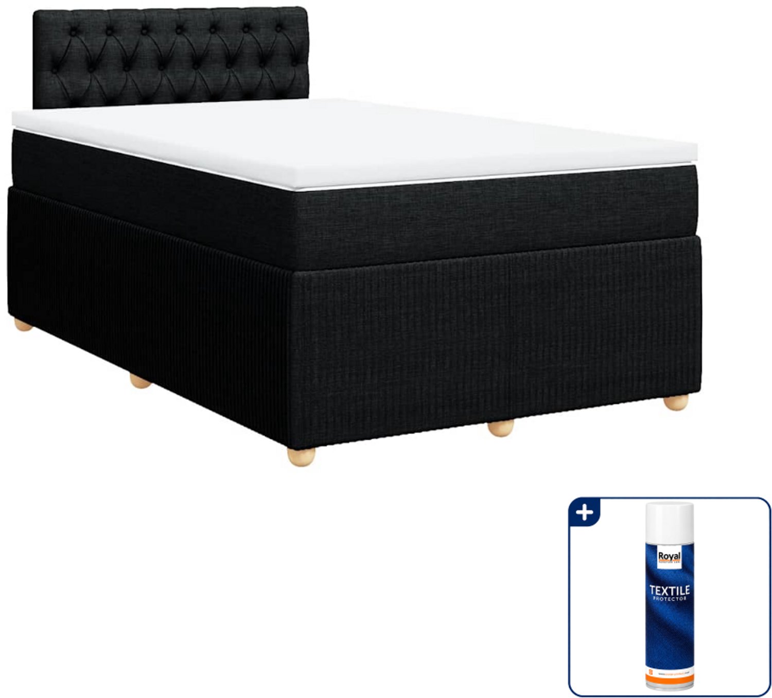 vidaXL boxspring met matras 120 x 190 cm - stof - zwart - Inclusief textielbeschermer 500 ml