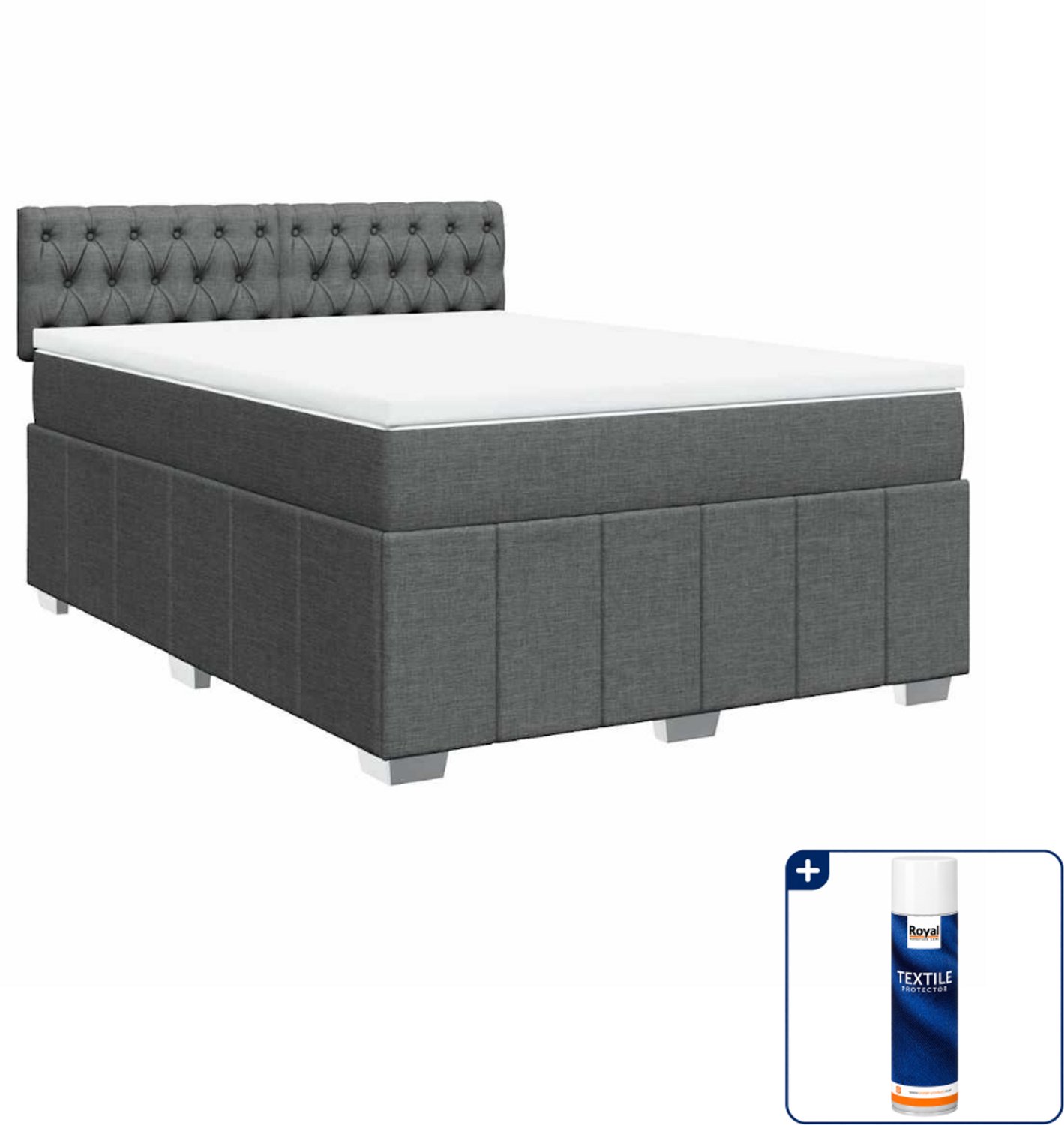 vidaXL boxspring met matras 140 x 190 cm - donkergrijs - Inclusief textielbeschermer 500 ml