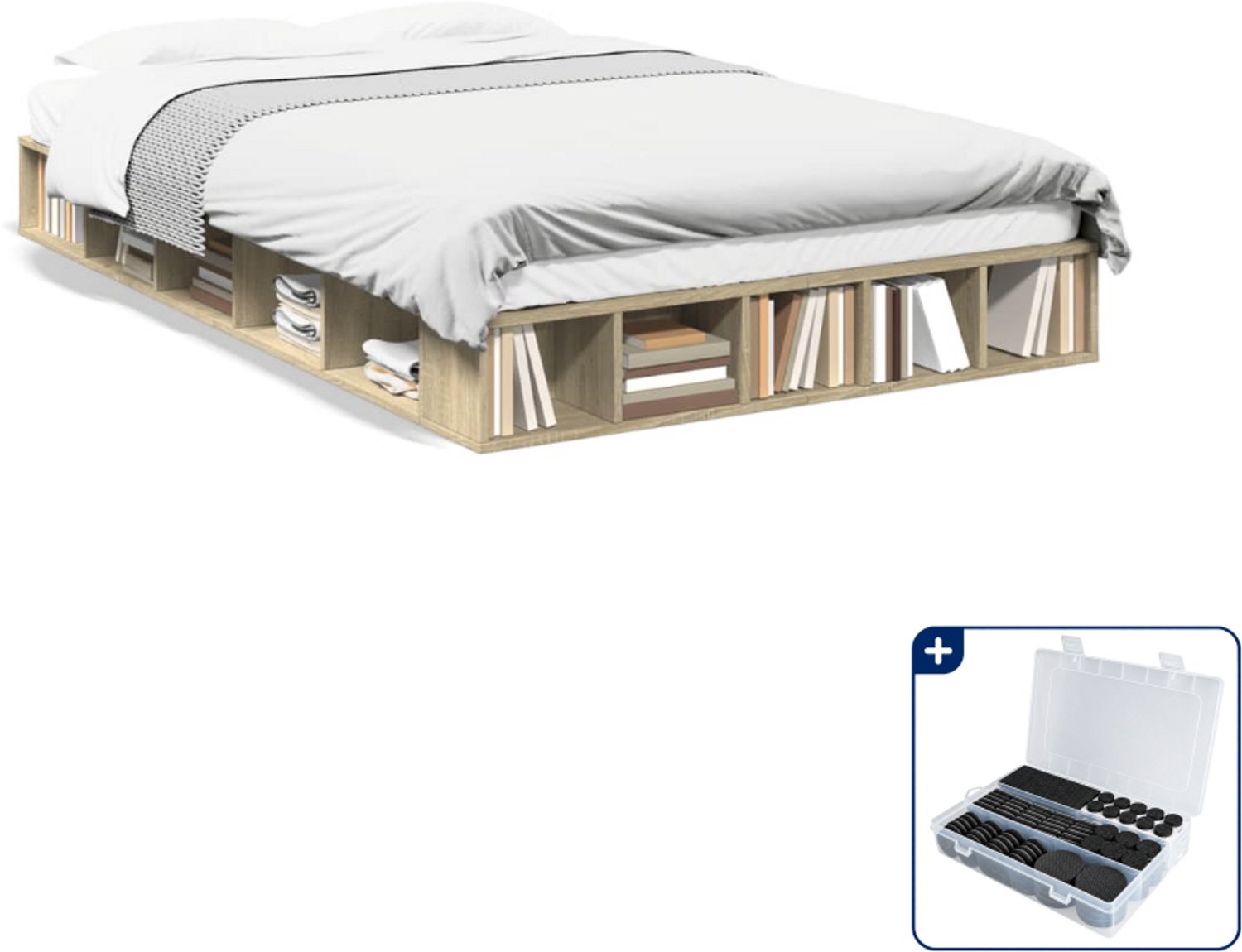 vidaXL bedframe - 120 x 200 cm - bewerkt hout - sonoma eiken - Inclusief antikrasvilt 177-delig Grijs