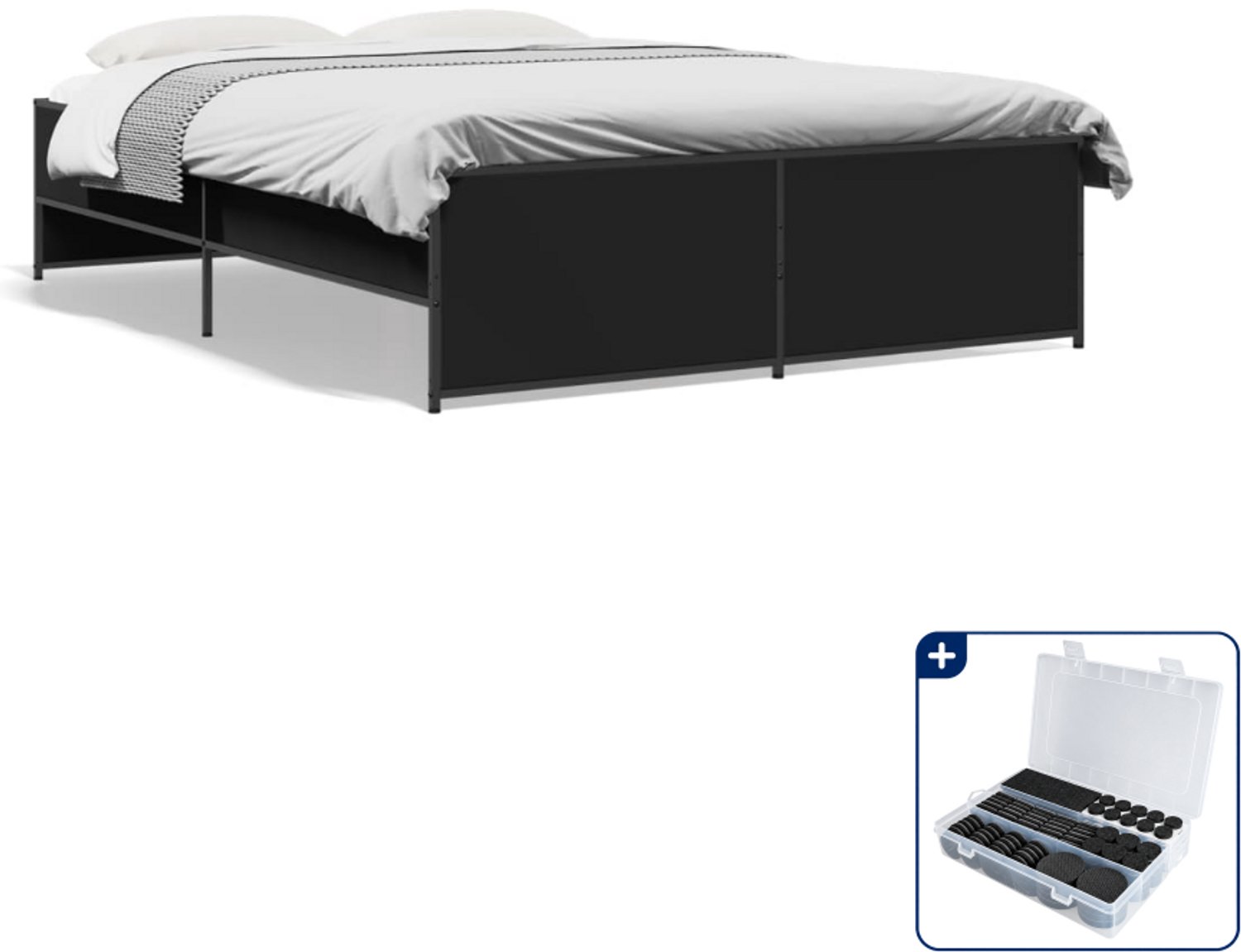 vidaXL bedframe met led 140 x 190 cm - zwart - Inclusief antikrasvilt 177-delig Bruin
