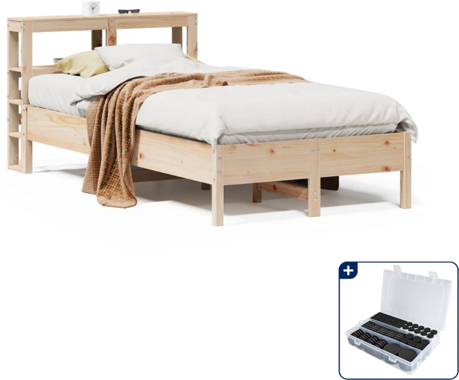 vidaXL bedframe - 120 x 190 cm - massief grenenhout - Inclusief antikrasvilt 177-delig Wit