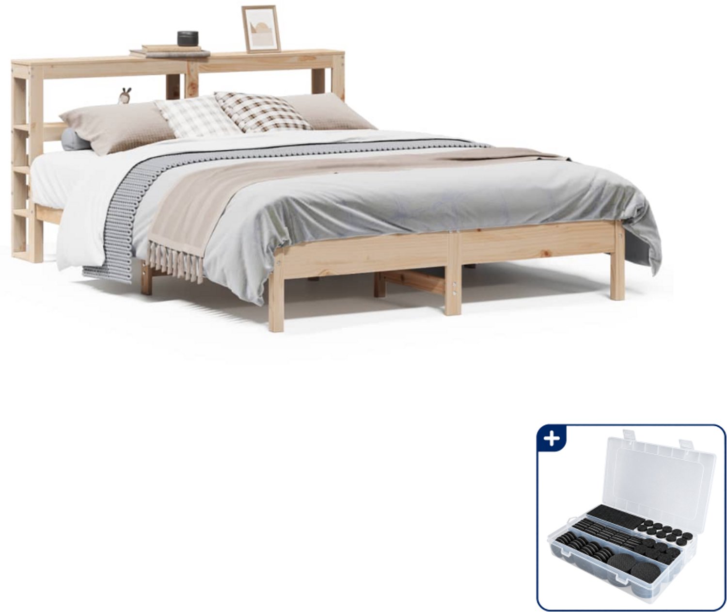 vidaXL bedframe - 140 x 190 cm - massief grenenhout - Inclusief antikrasvilt 177-delig Bruin