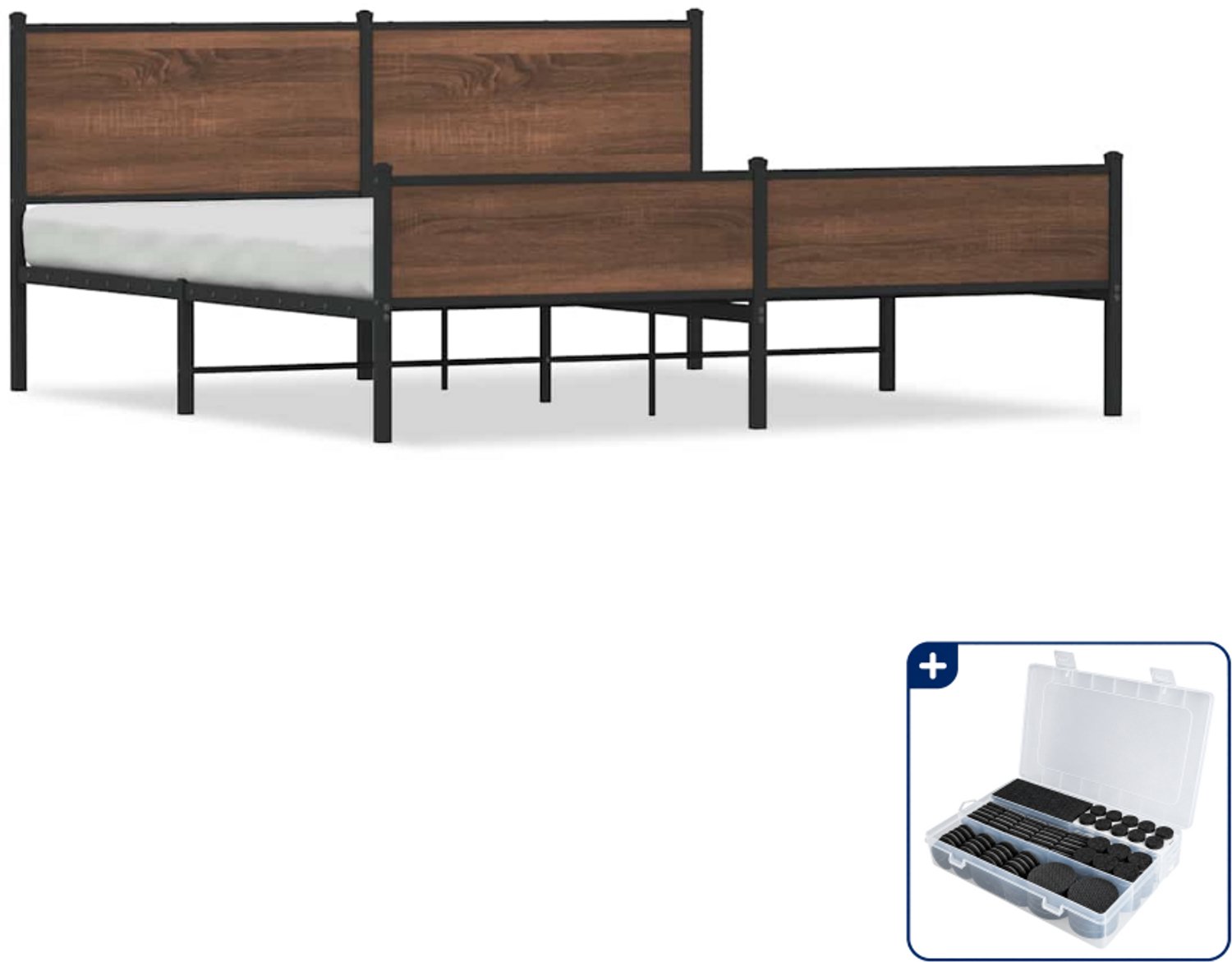 vidaXL bedframe - Queensize - 160 x 200 cm - bruineiken - Inclusief antikrasvilt 177-delig Wit