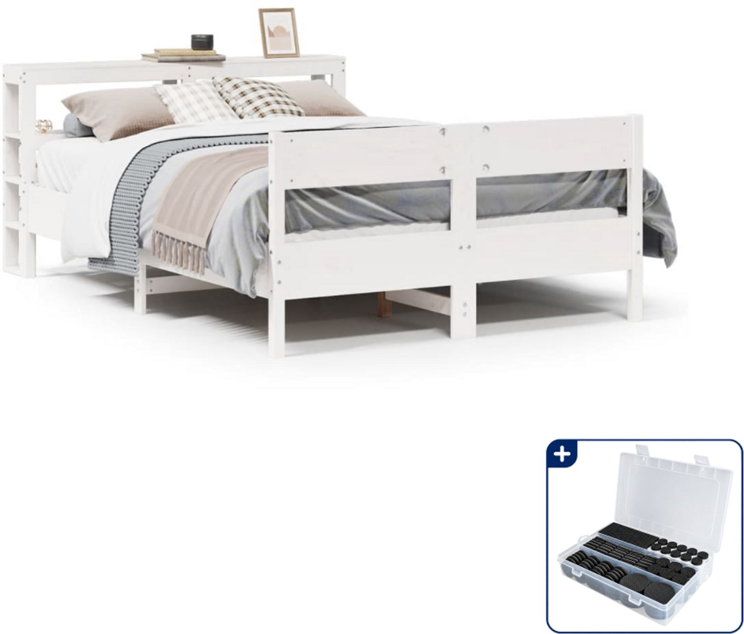 vidaXL bedframe - 120 x 190 cm - massief grenenhout - wit - Inclusief antikrasvilt 177-delig