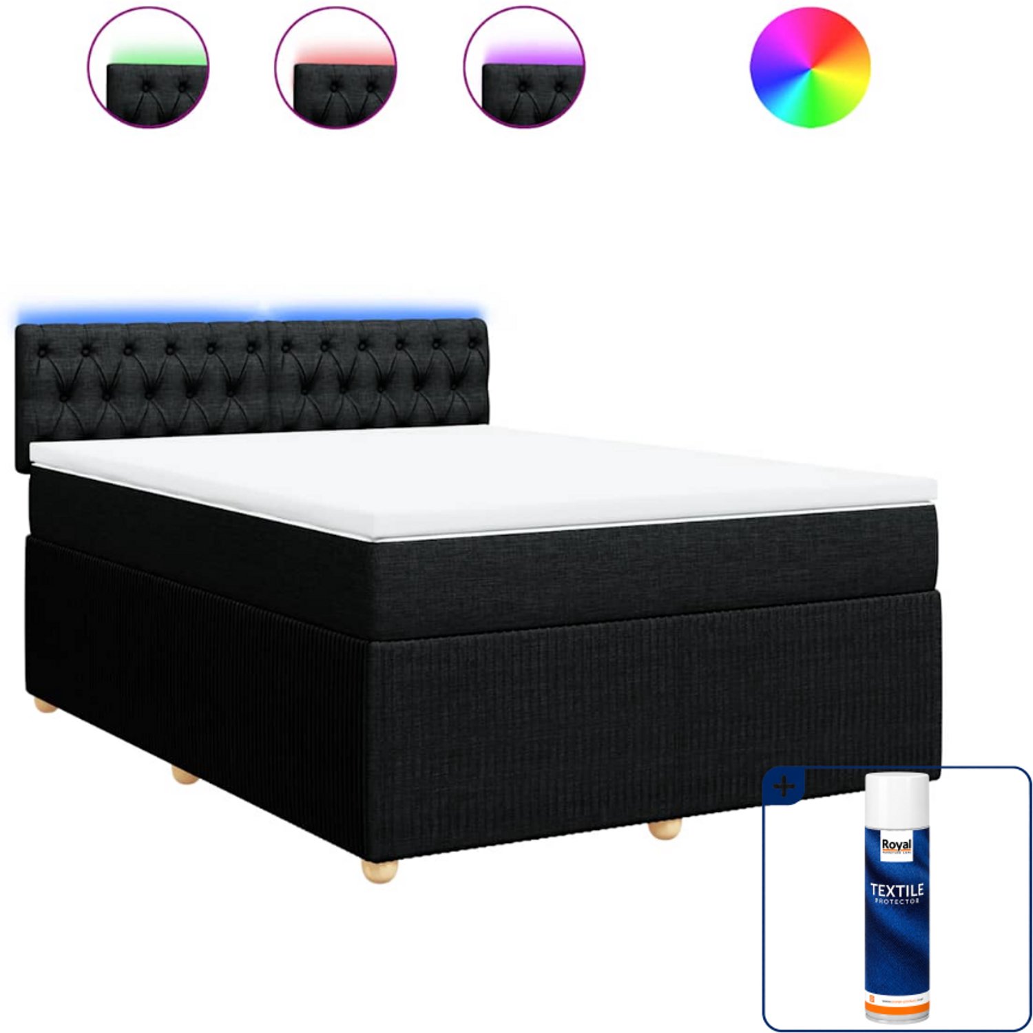 vidaXL boxspring Small double - 140 x 200 cm - zwart - Inclusief textielbeschermer 500 ml