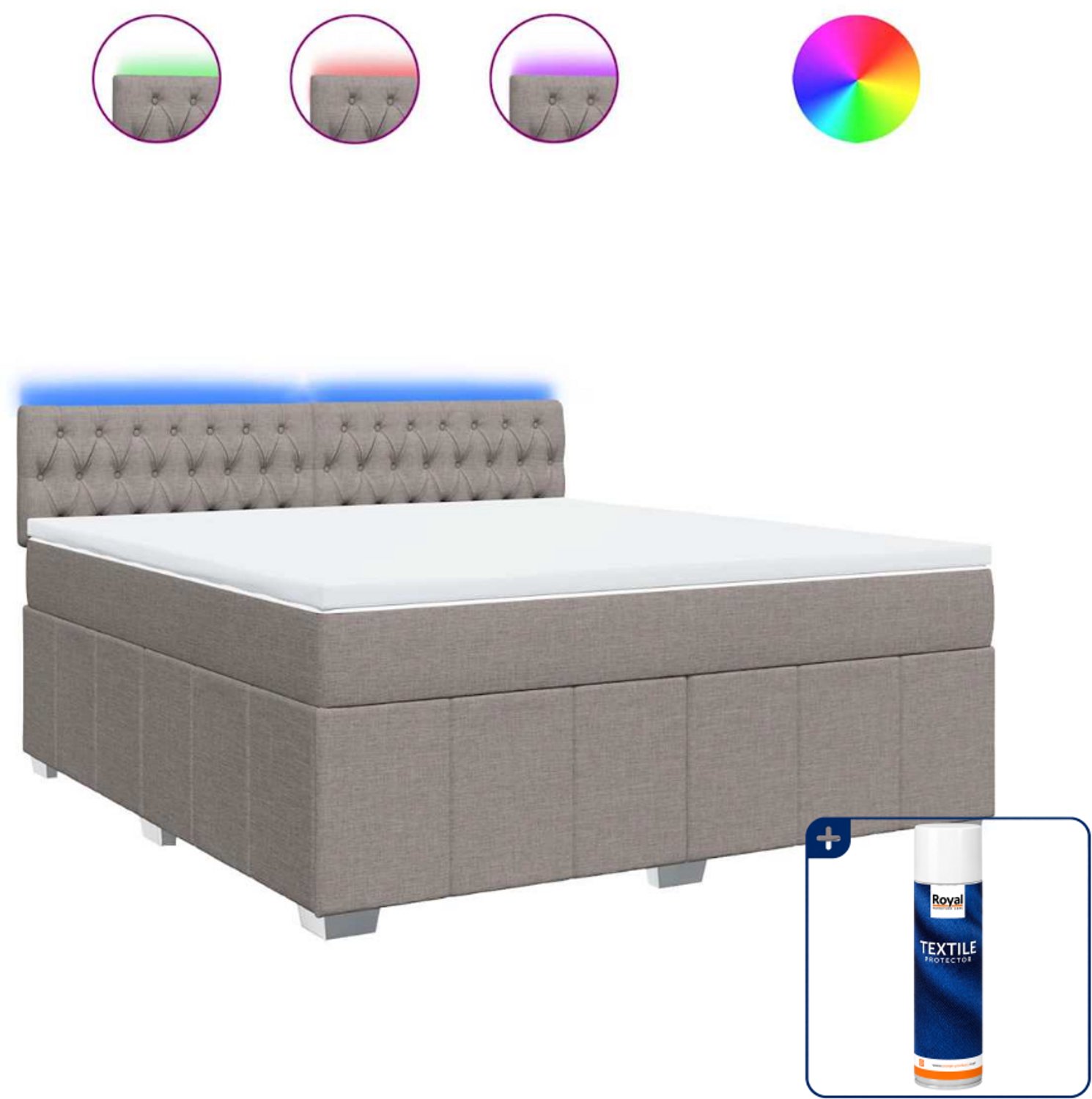 vidaXL boxspring met matras Kingsize - 180 x 200 cm - taupe - Inclusief textielbeschermer 500 ml