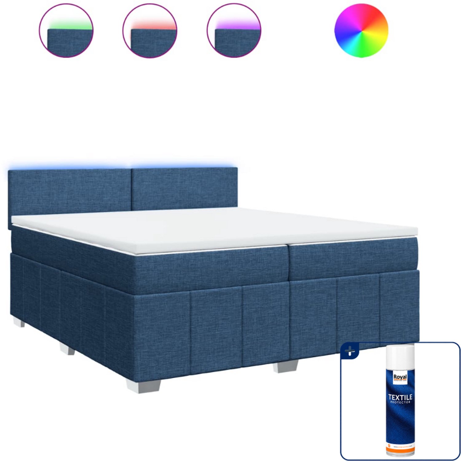 vidaXL boxspring met matras - 200 x 200 cm - stof - blauw - Inclusief textielbeschermer 500 ml