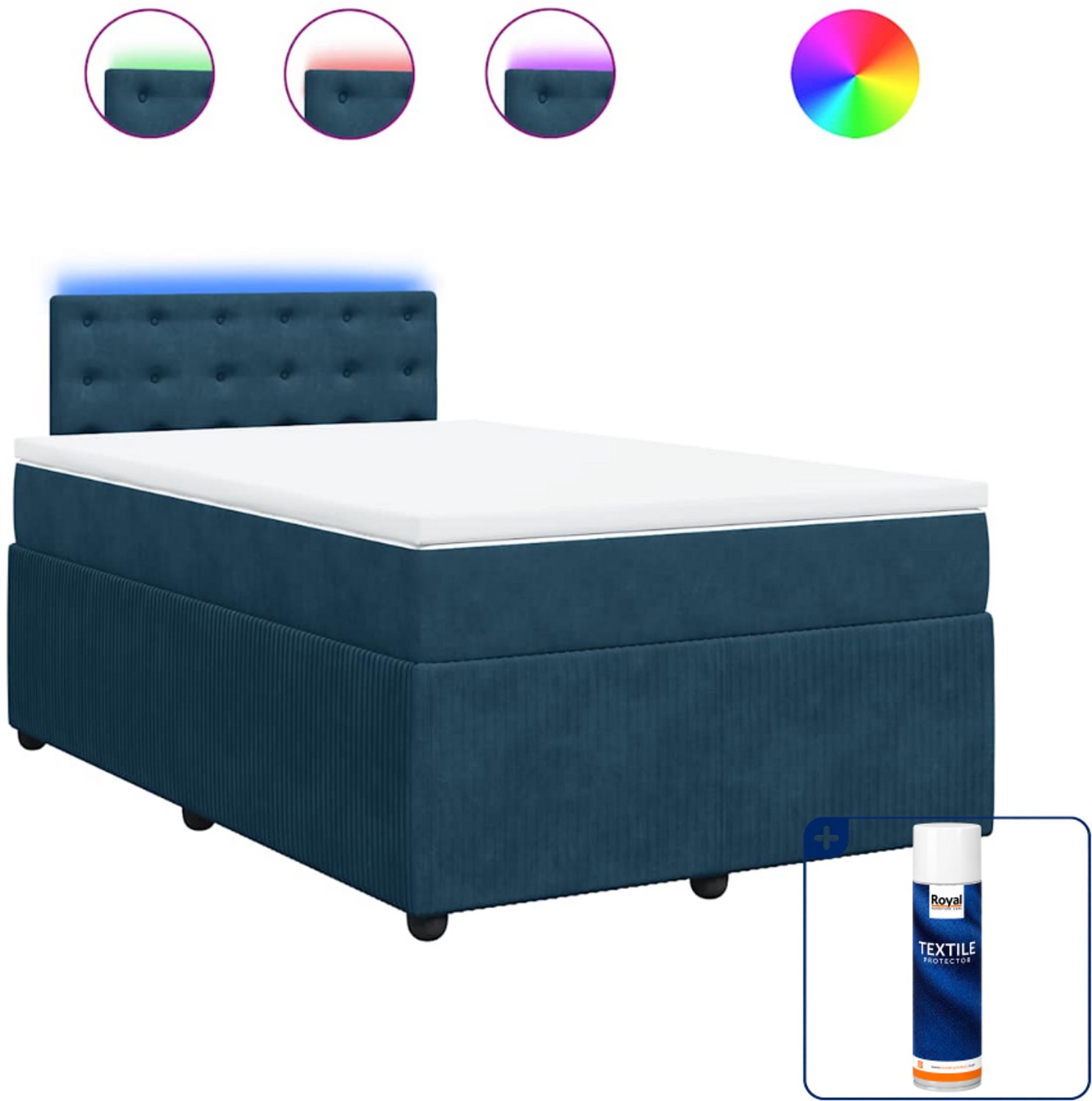 vidaXL boxspring met matras - 120 x 200 cm - fluweel - blauw - Inclusief textielbeschermer 500 ml