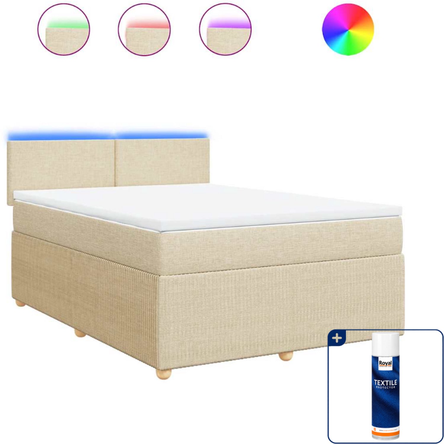 vidaXL Queensize boxspring met matras - 160 x 200 cm - crème - Inclusief textielbeschermer 500 ml