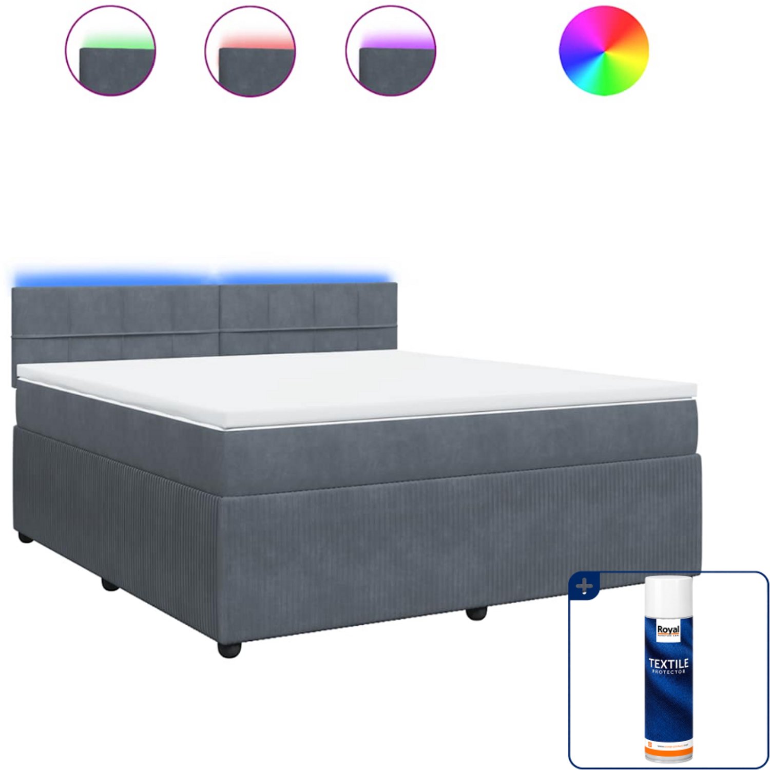 vidaXL Kingsize boxspring met matras - 180 x 200 cm - fluweel - donkergrijs - Inclusief textielbeschermer 500 ml