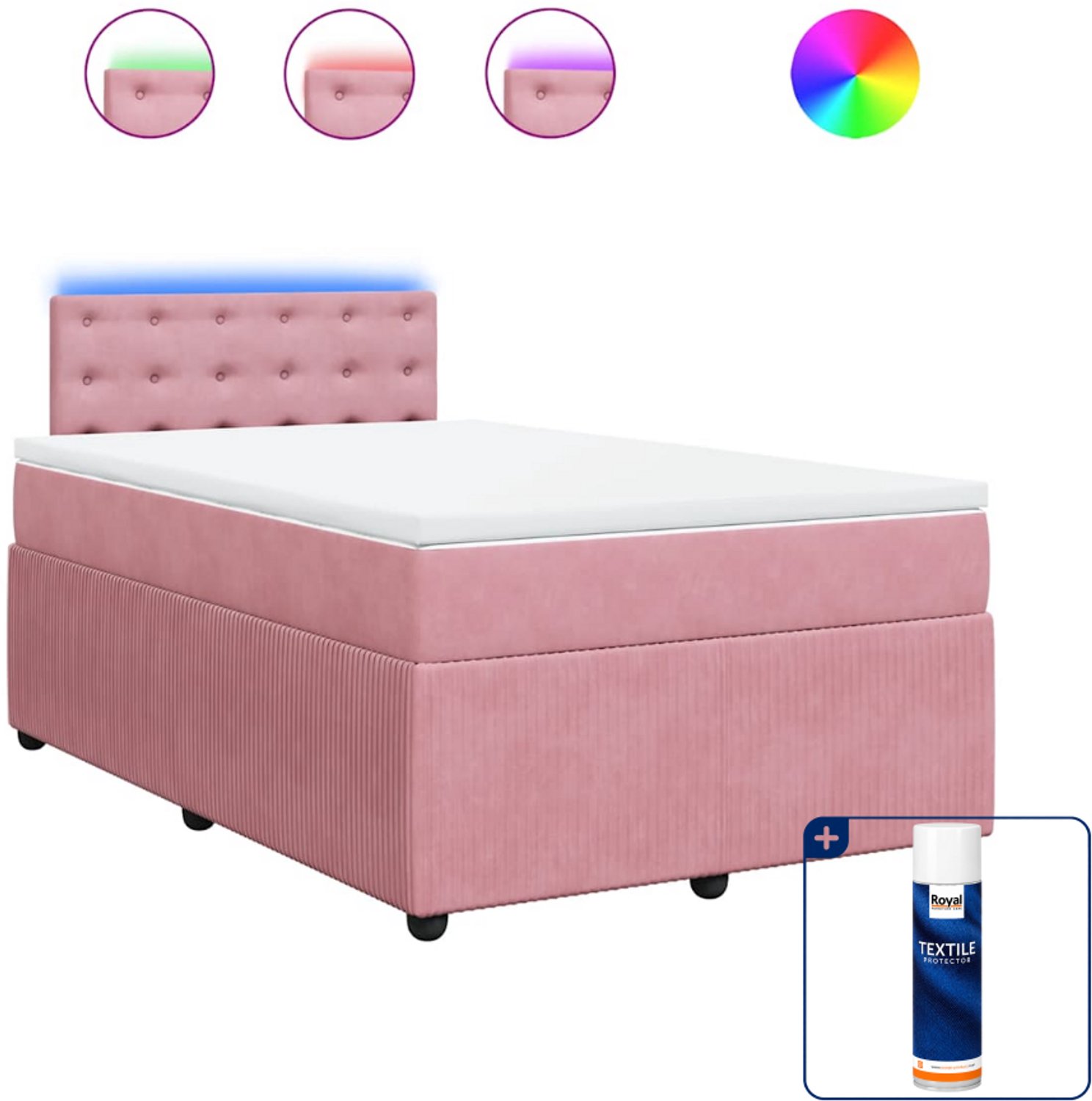 vidaXL boxspring met matras - 120 x 190 cm - fluweel - roze - Inclusief textielbeschermer 500 ml