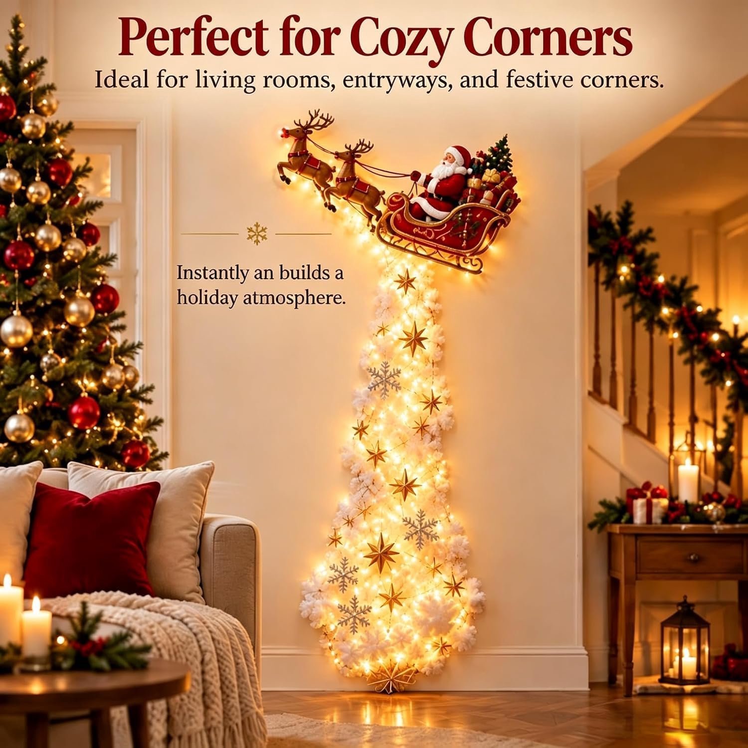 Kerstwandlamp - Verlichte Kerstdeurhanger - Kerstdeurhanger - Kerstversiering Wandlamp - Kerst Wandlamp - DIY Kerstdecoratie voor aan de Muur - Kerst Wanddecoratie - Geschikt voor muren, deuren, ramen en balkons - Sterrenpatroon – foto 3