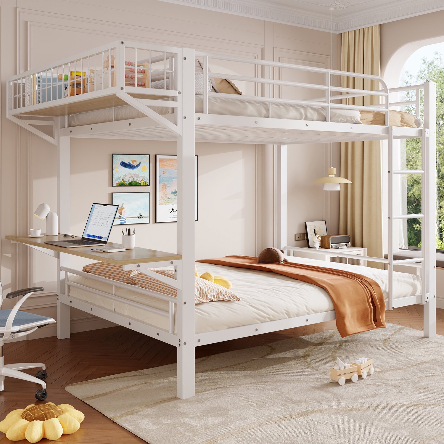 Zubaliya Stapelbed - 140 x 200 cm - Wit - metaal - Bureau - Opbergruimte