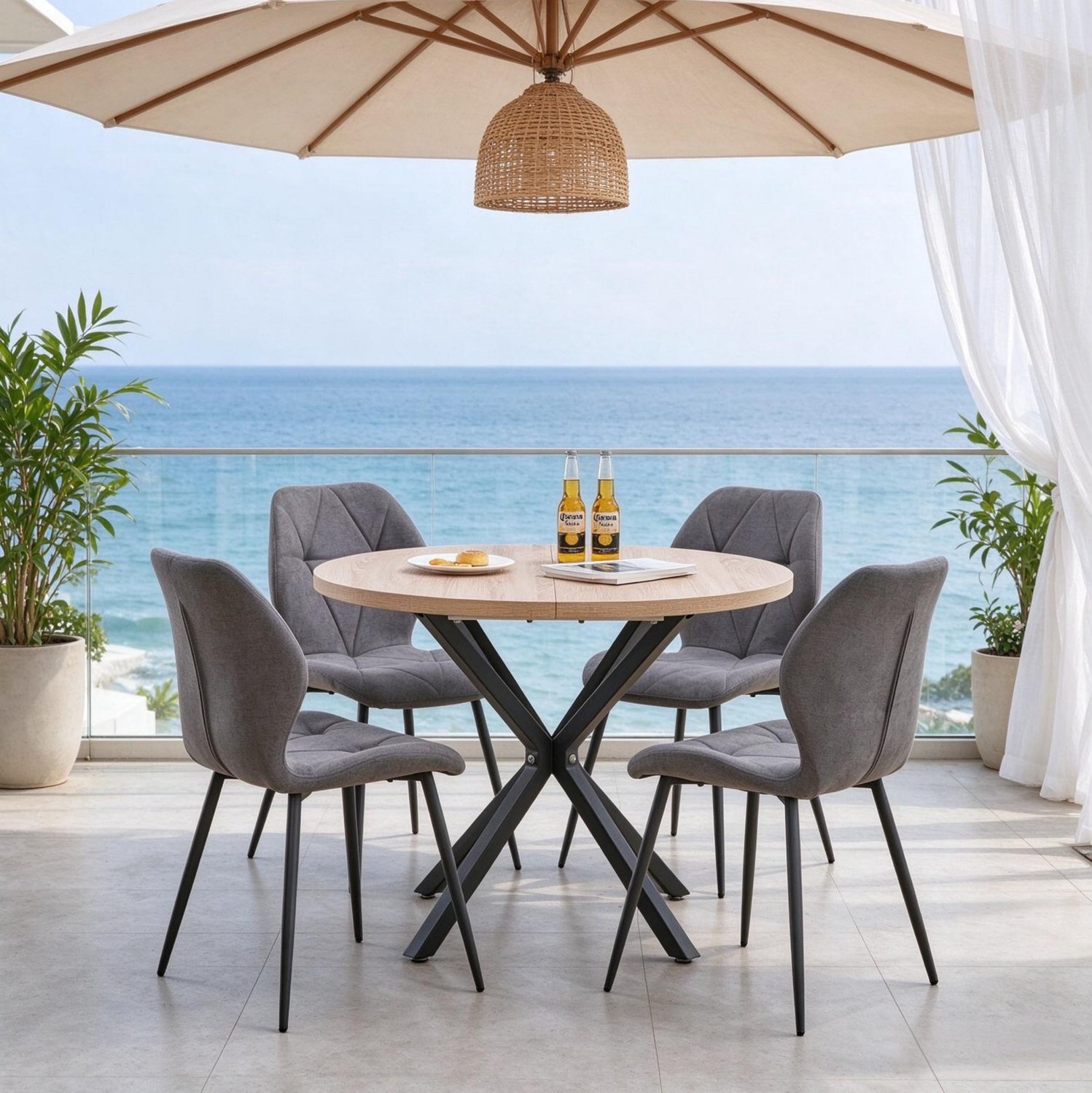 STILVORA Eetkamerstoelen 41 x 48 x 84 cm - Set van 4 met Zachte Zitting - Voor Eetkamer en Balkon - Linnen en Metaal - Donkergrijs