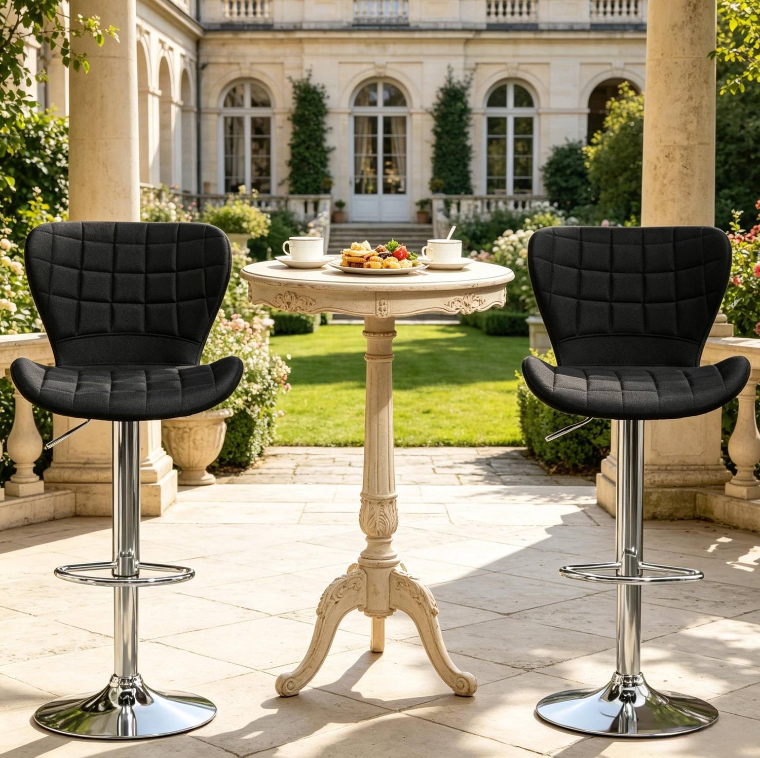 MODFU Barkrukken Set Van 2 - In Hoogte Verstelbaar - 360° Draaibaar - Met Rugleuning - Zwart
