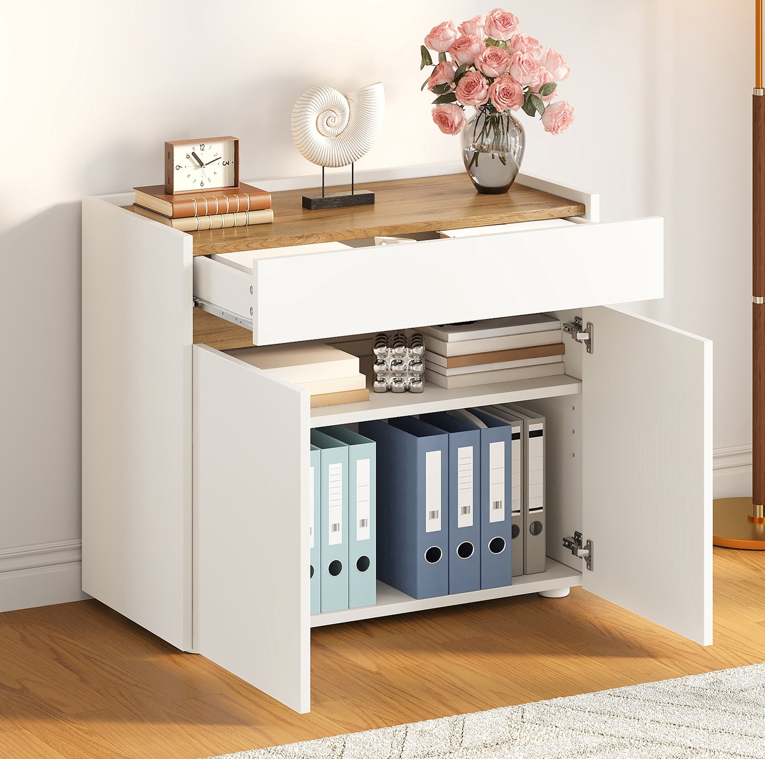 Maisentiel Archiefkast met lade en verstelbare planken - 80 x 40 x 70 cm - wit