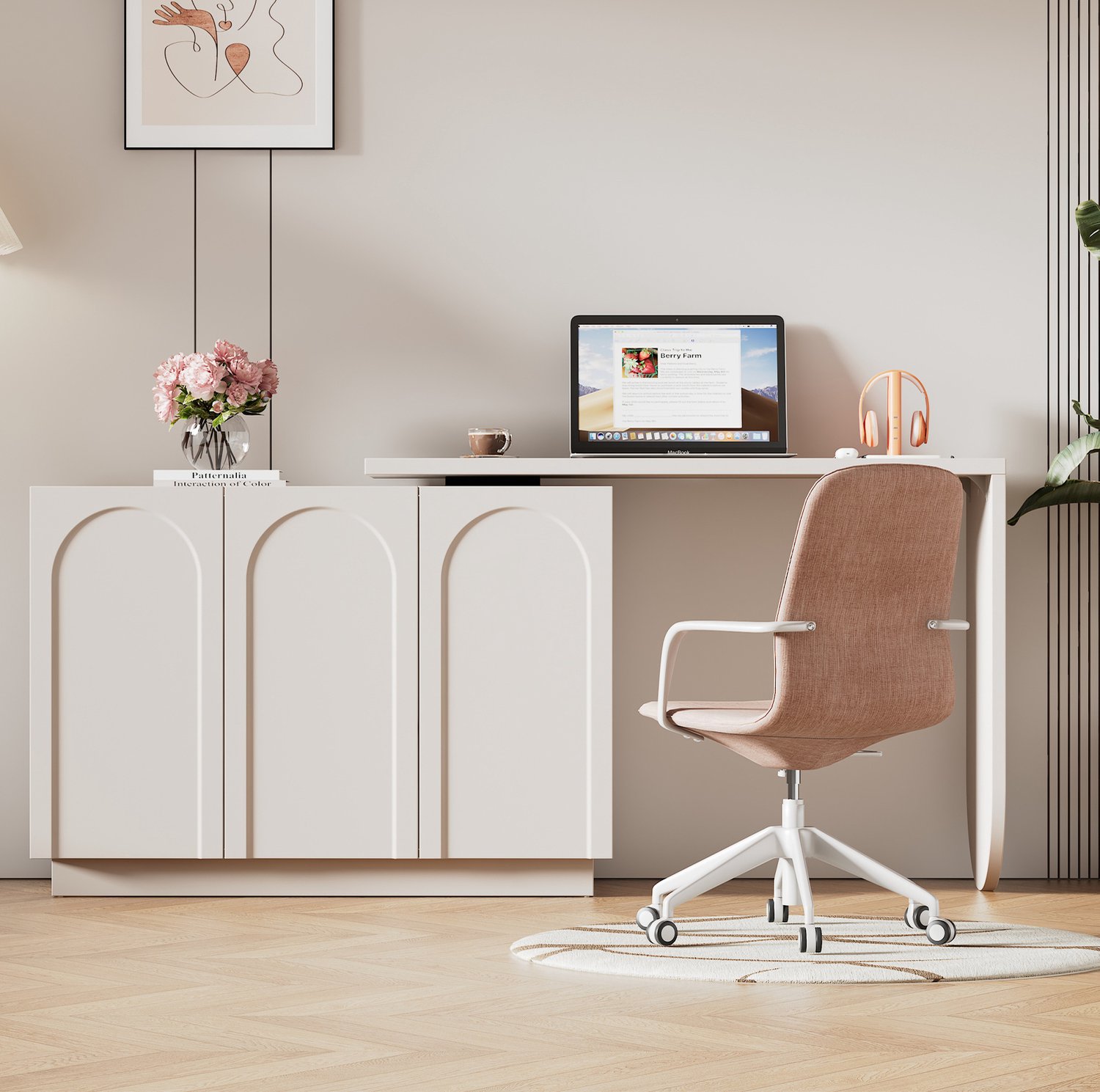 MIVRAY Bureau - Draaibaar Tafelblad met Drie Opbergkasten - Voor Werk- en Slaapkamer - Wit MDF - 110 x 40 x 75 cm