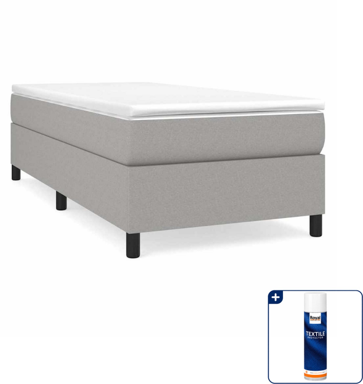 vidaXL boxspring bed - 90 x 190 cm - stof - lichtgrijs - Inclusief textielbeschermer 500 ml Zwart