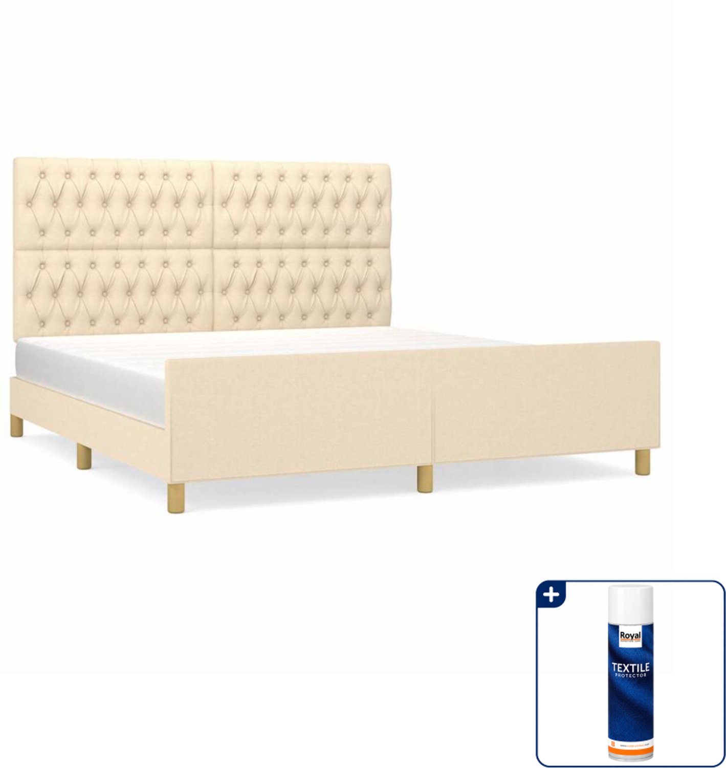 vidaXL Kingsize bedframe - 180 x 200 cm - crème - Inclusief textielbeschermer 500 ml