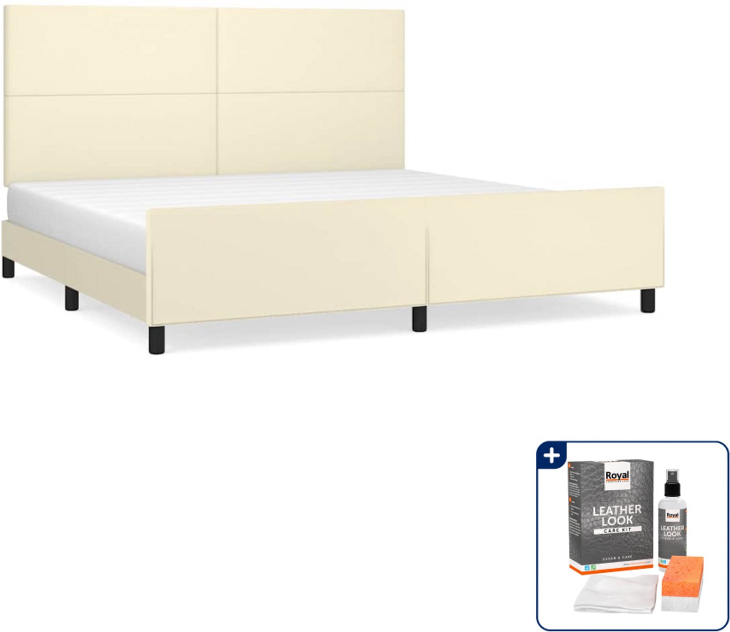 vidaXL Bedframe - Super kingsize - 200 x 200 cm - crème - Inclusief onderhoudsset voor kunstleer 150 ml