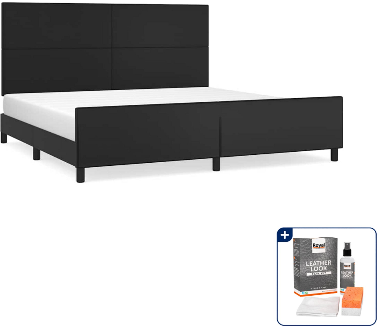 vidaXL bedframe - 200 x 200 cm - kunstleer - zwart - Inclusief onderhoudsset voor kunstleer 150 ml