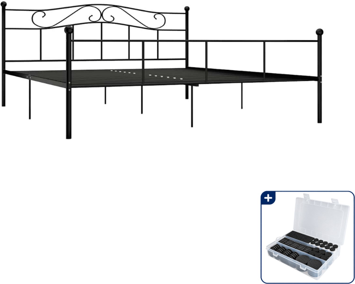 vidaXL bedframe - 200 x 200 cm - metaal - zwart - Inclusief antikrasvilt 177-delig