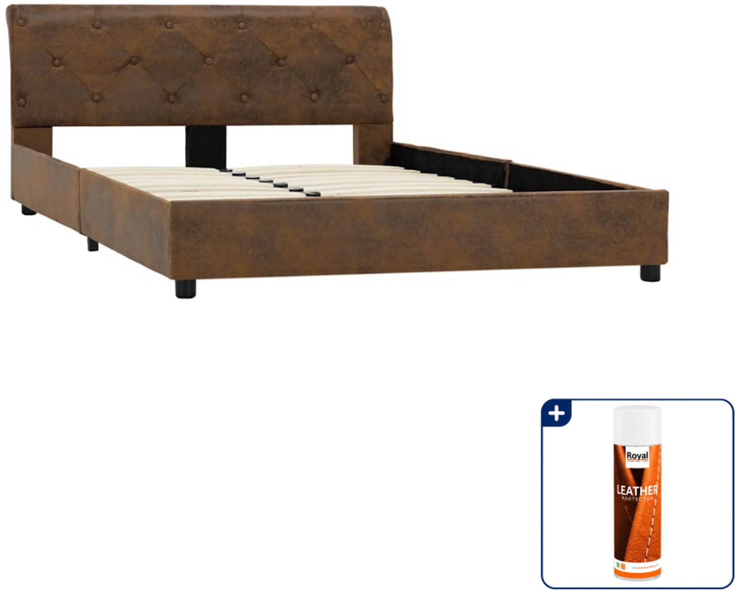 vidaXL bedframe - 120 x 200 cm - kunstsuède - bruin - Inclusief nubuck- en suèdebeschermer 500 ml