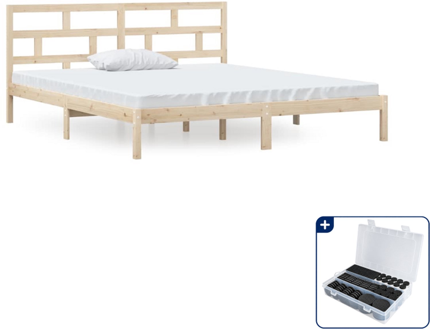 vidaXL bedframe - 135 x 190 cm - massief grenenhout - Inclusief antikrasvilt 177-delig Bruin